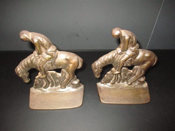 Pair if Vintage Book Ends Horse & Weary Rider End of the Trail Cast Iron Excellent Condition Free Shipping