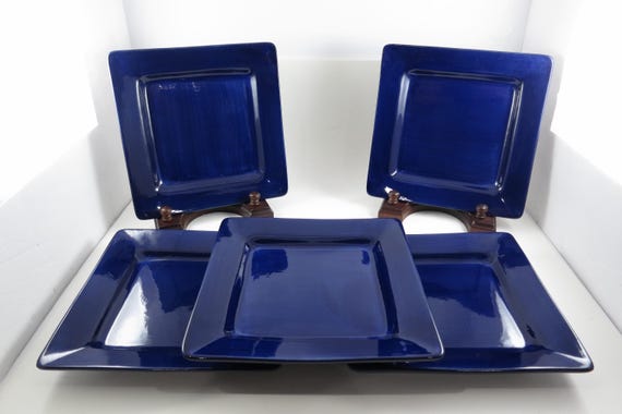 Set of 5 Pier 1 Essential Colors Cobalt Blue 8x8 Square Salad Plates