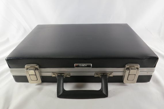 Vintage Savoy Industries Cassette Case: Black Faux Leather, 1980s Hard Shell (30 Cassettes)