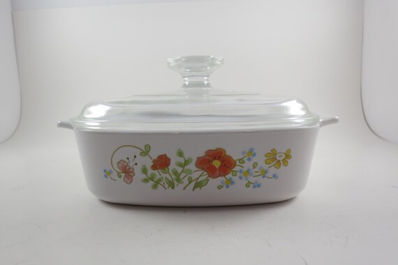 1985 Corning Ware A-1-B 1 Quart Saucepan with Original A-7-C Glass Lid Wildflower Pattern Excellent Condition