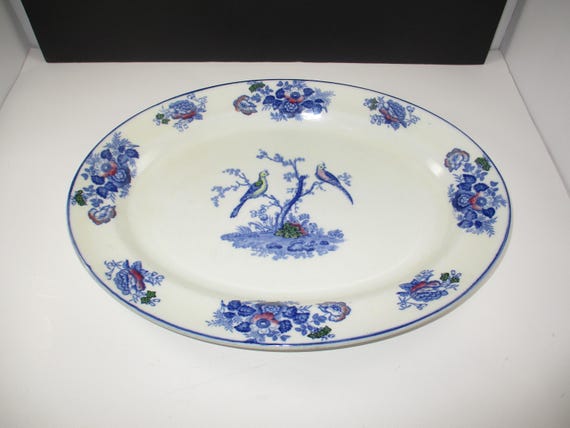 Vintage English Wood & Songs Birds 14 1/4 inch Oval Serving Platter Excellent Condition
