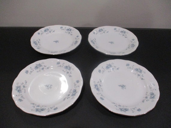Set of Four Vintage Johann Haviland Blue Garland Pattern 6 1/2 Inch Bread Plates Pristine Condition