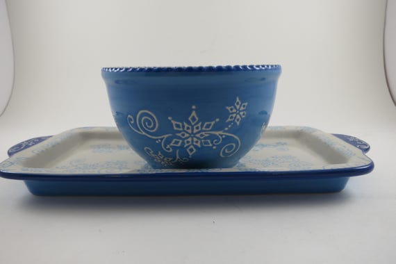 Temptations by Tara Light Blue Floral Lace 10 Inch Tray with 10 Ounce Bowl