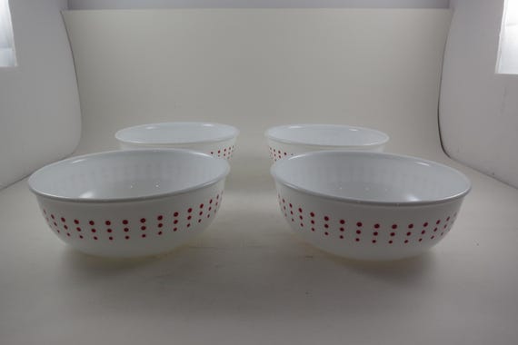 Vintage Corelle Fruit Bowls - Red Bayside Dots Pattern, Set of 4