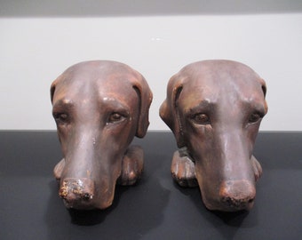 Pair of 1994 Gargoyle Studios Brown Labrador Dog Book Ends Chalkware