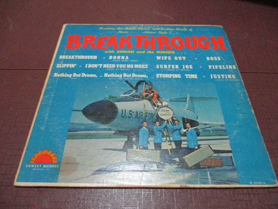 Rare Vintage 1963 Vinyl LP Surf Rock Record Breakthrough Adrian and the Sunsets Yellow Swirl Vinyl Promo Presing Very Good Condition 67119