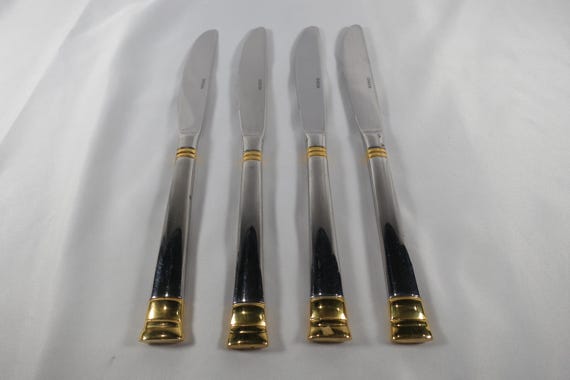 Oneida Golden Astragal Flatware 18/10 Stainless 24K Bands Set of 4 Knives