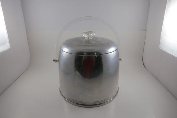 Vintage Kromex Ice Bucket with Lucite Handle and Knob Barware 1950's Aluminum