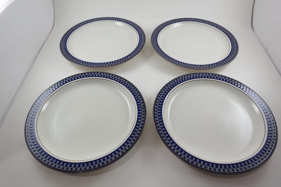 Vintage Mikasa Aztec Blue Salad Plates, Potter's Touch Ironstone, Set of 4