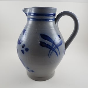 German Salt Glaze Pottery Pitcher Jug - 8 Inch Tall