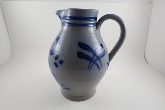 German Salt Glaze Pottery Pitcher Jug - 8 Inch Tall