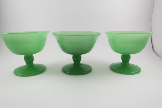 Set of Three Fire King Jadeite Sherbet Glasses – Translucent Milk Glass