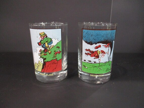 Pair of Vintage 1982 Arby's Collector Glasses Gary Patterson First Flake and Dedication Excellent Condition