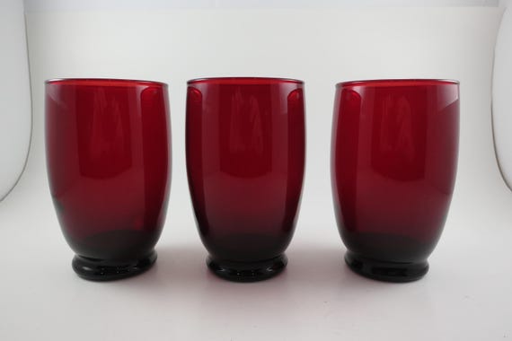 Vintage Ruby Red Juice Glasses - Set of 3
