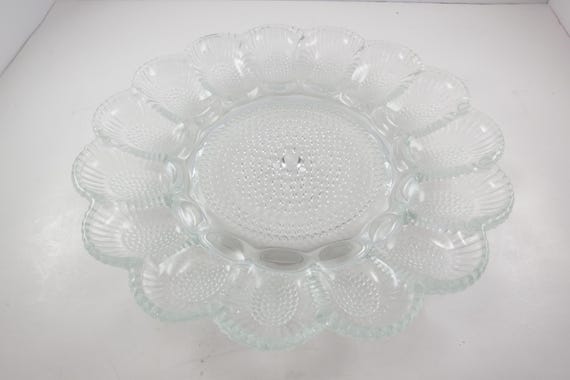 Vintage Pressed Glass Egg Plate Deviled Hobnail Indiana Glass Company 11 Inches Excellent Original Condition