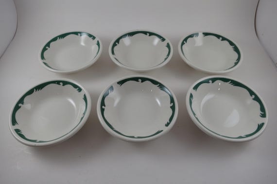 Set of Six Vintage Homer Laughlin Restaurant Ware Green Arches Berry Bowls