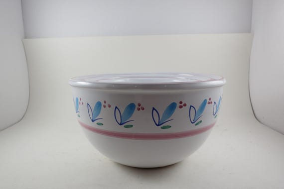 Vintage Himark Italy Nesting Mixing Bowl Set, Pink Blue Floral