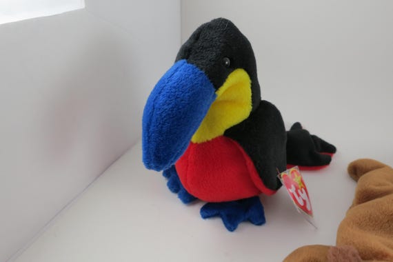 Collection of Five TY Beanie Babies Kiwi Bucky Splash Bessie Peanut All MWMT