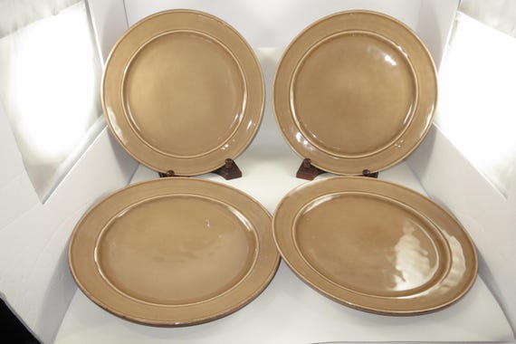Set of Four Pottery Barn Cambria Mushroom Dinner Plates (11 7/8 Inch)
