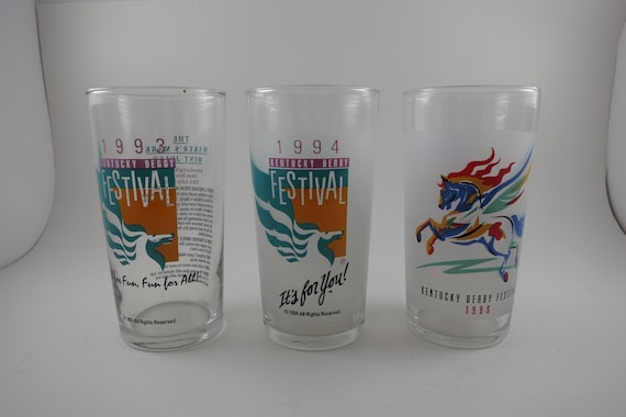 Set of Three Vintage Kentucky Derby Festival Glasses 1993 1994 1995 Mint Julep