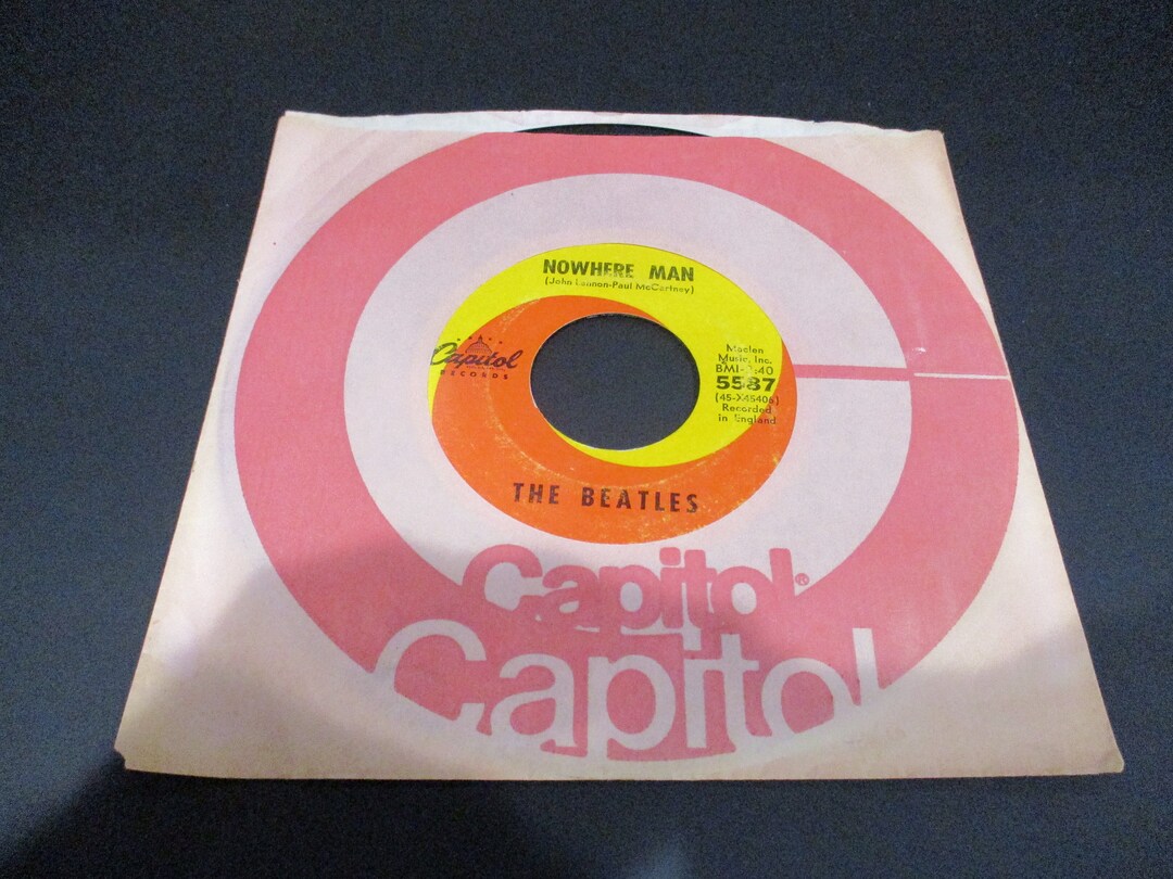Vintage 1966 Vinyl 45 RPM Record Nowhere Man What Goes On The Beatles vintage-1966-vinyl-45-rpm-record-nowhere-man-what-goes-on-the-beatles