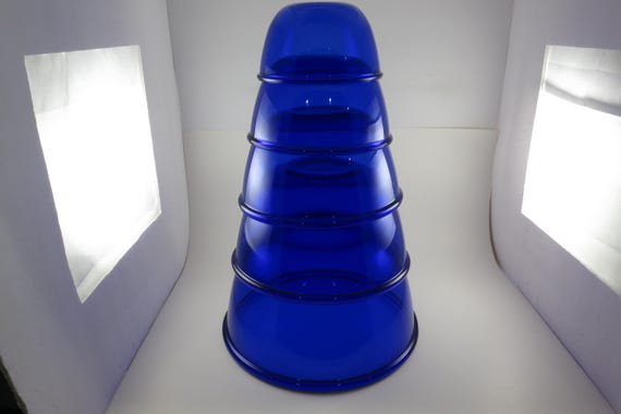 Vintage Arcoroc France 5 Piece Cobalt Blue Mixing Nesting Bowl Set
