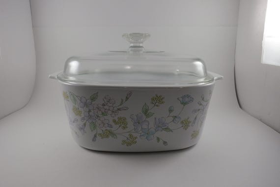 Vintage Corning Ware Dutch Oven: 5 Quart Liter Pastel Bouquet with Glass Lid
