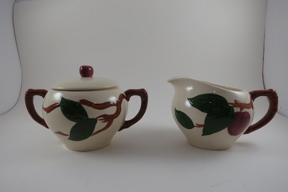 Vintage Franciscan Earthenware Cream and Sugar Set: Apple Pattern