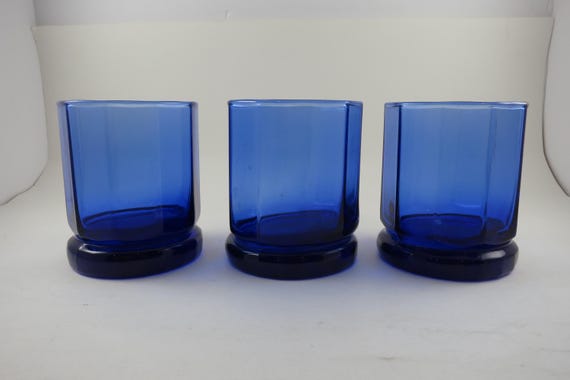 Vintage Set of Three Octagon Blue Tumblers