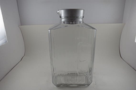 Vintage Anchor Hocking Ribbed Glass Jar, 2 Liter Water Pitcher with Lid