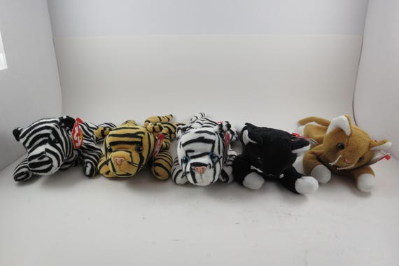Collection of Five TY Beanie Babies Ziggy Zip Blizzard Nip Stripes All MWMT