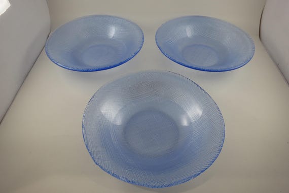 Set of Three Textured Pebble Glass Light Blue 8 1/2 Inch Soup/Cereal Bowls