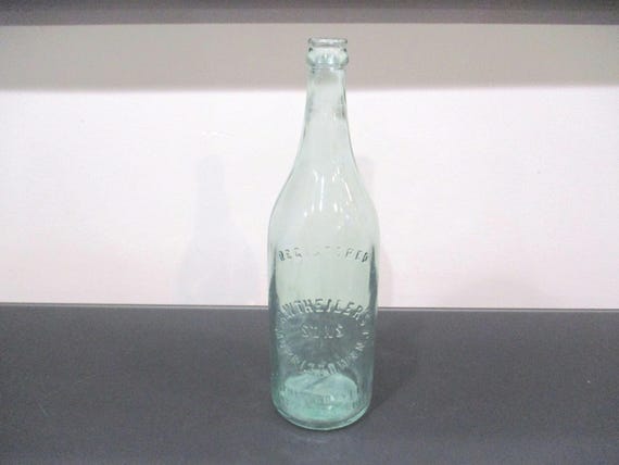 Vintage 1940's Embossed A.W. Theiler's Sons Tall Aqua Bottle Morristown NJ 28 Ounces Beautiful Bottle in Excellent Condition