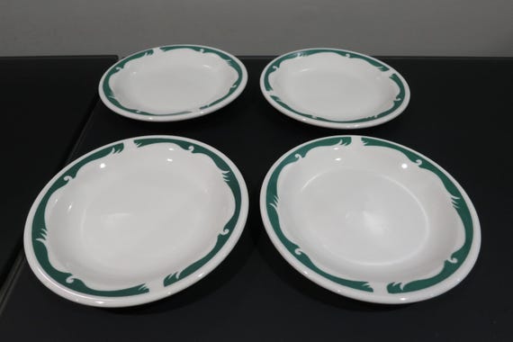 Set of Four Vintage Homer Laughlin Restaurant Ware Green Arches Bread Plates