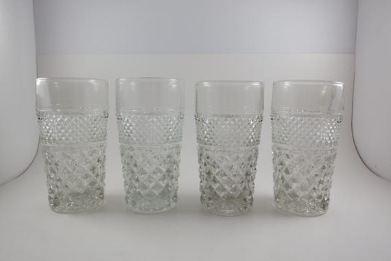 Vintage Anchor Hocking Wexford Tumblers - Diamond Cut Glass, Set of 4
