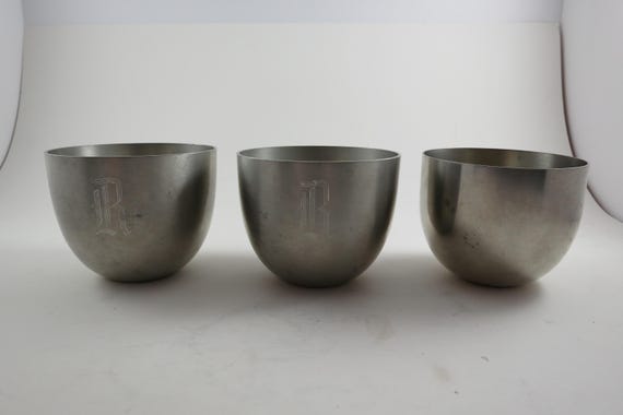 Three Web Pewter Jefferson Cups Excellent Vintage Condition 2 R Monogram