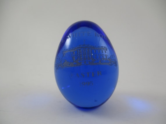 Vintage 1995 Cobalt Blue White House Easter Egg 2.5 Tall Clinton Era Excellent Condition