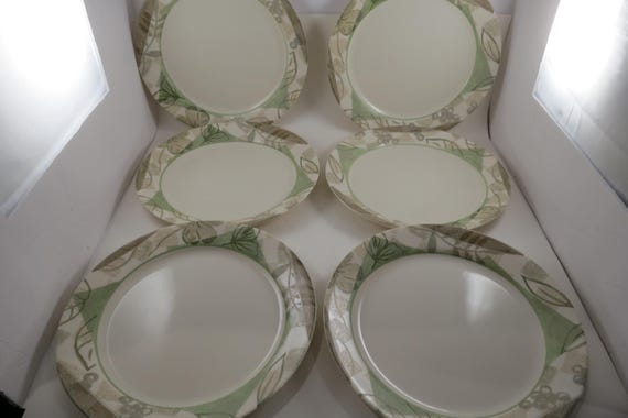 Vintage Corelle Dinner Plates, Set of 6 - Textured Leaves Pattern