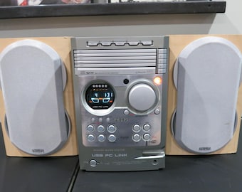 Vintage 2005 Philips Micro Hi Fi Stereo System CD Player Changer Radio Speakers