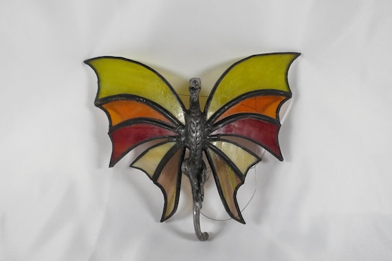 Stained Glass Dragon Hanging Suncatcher Pewter Body with Hanger