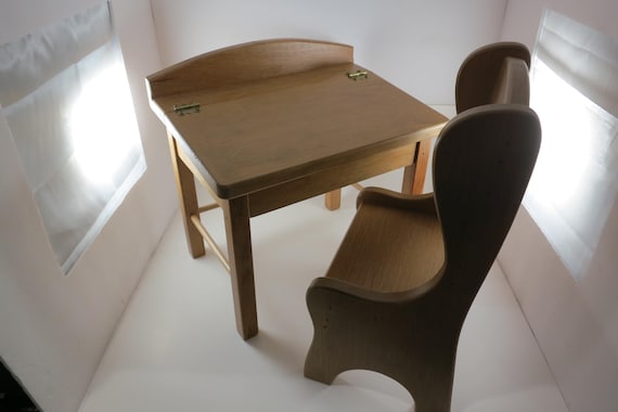 Vintage Child's Doll Desk & Chair Set: Pretend Play Furniture