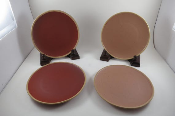 Set of Four Acton by Threshold 7 In Salad Plates Brown and Salmon