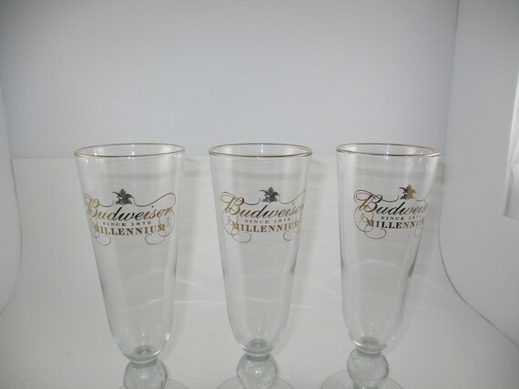Set of Three 2000 Vintage Budweiser Tall Pilsner Style Millenium Beer Glasses Excellent Condition
