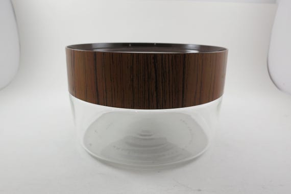 Vintage Pyrex 1970's Kitchen Storage Glass Container with Faux Wood Lid 6 Inch Diameter