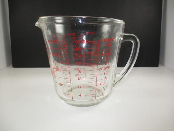 Vintage Fire King 32 Ounce 4 Cup Measuring Cup Red Lettering Excellent Condition