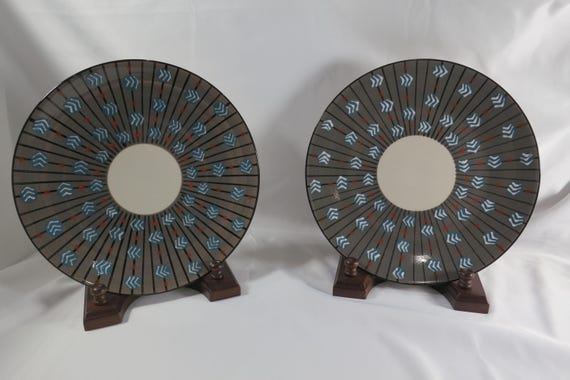 Pair of Vintage Potters Workshop West Elm 9 1/8 Inch Salad Plates Arrows