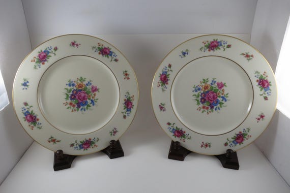 Vintage Lenox Rose 1950's China 10 5/8 Inch Dinner Plates-Set of 2