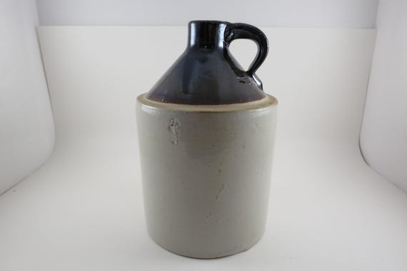 Vintage Stoneware Pottery Jug: Large Beige & Brown Rustic Decor