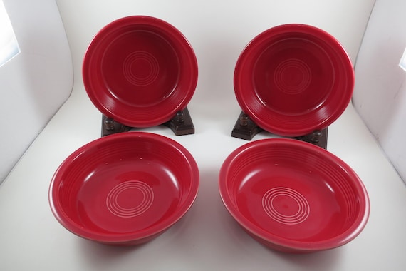 Set of Four Vintage Fiesta Ware 7 Inch Coupe Soup Bowls In Scarlet