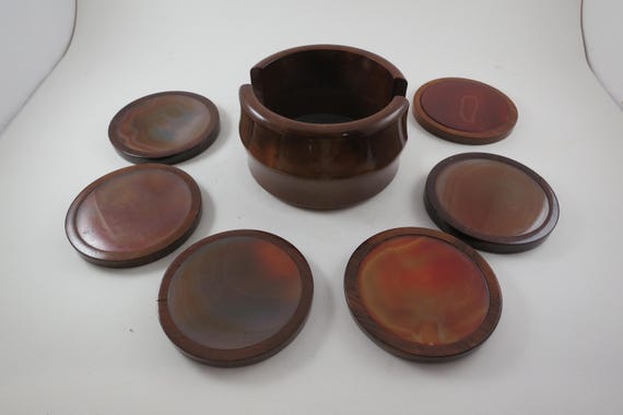 7 Piece Brazilian Agate Coaster Set with Storage Container